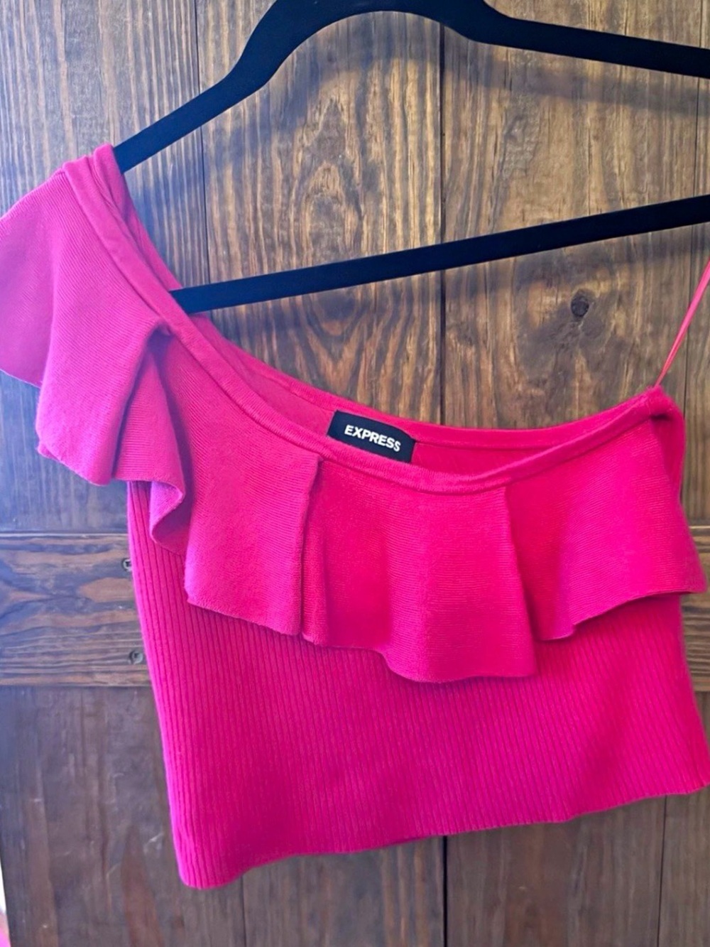 Express One-Shoulder Ruffle Tank Top - Hot Pink